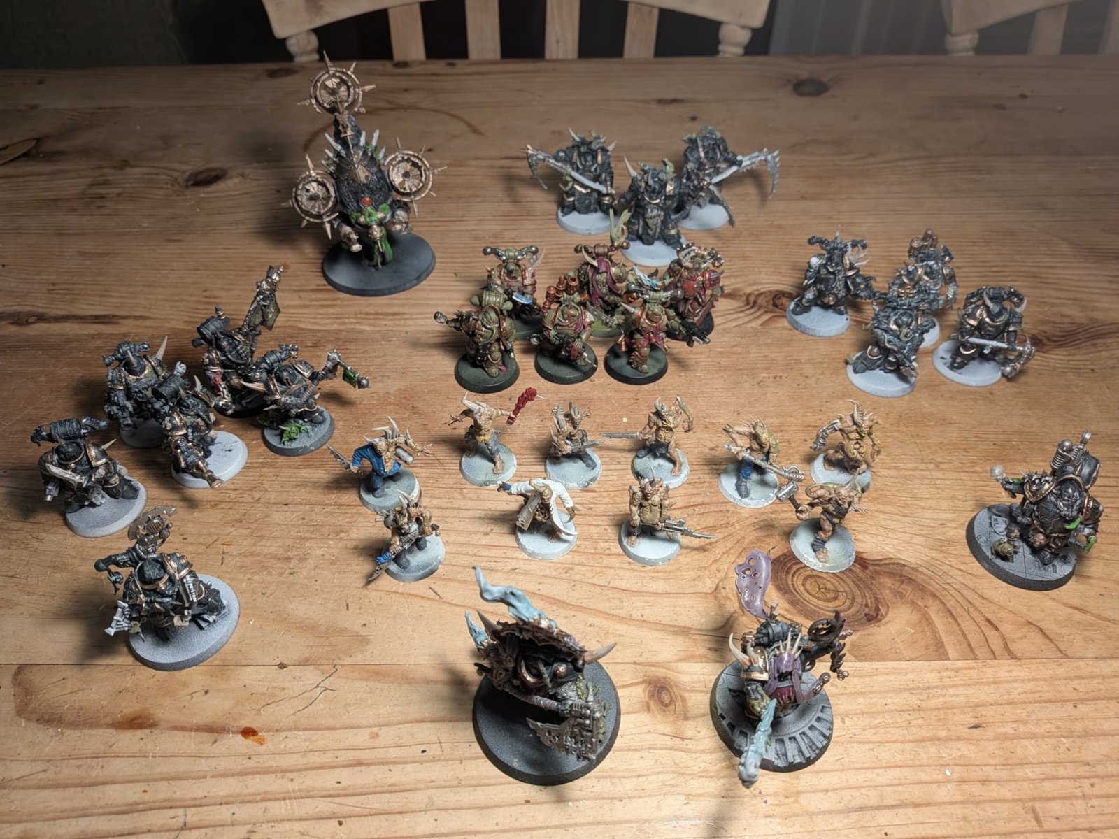 Warhammer 40K army arranged on a table