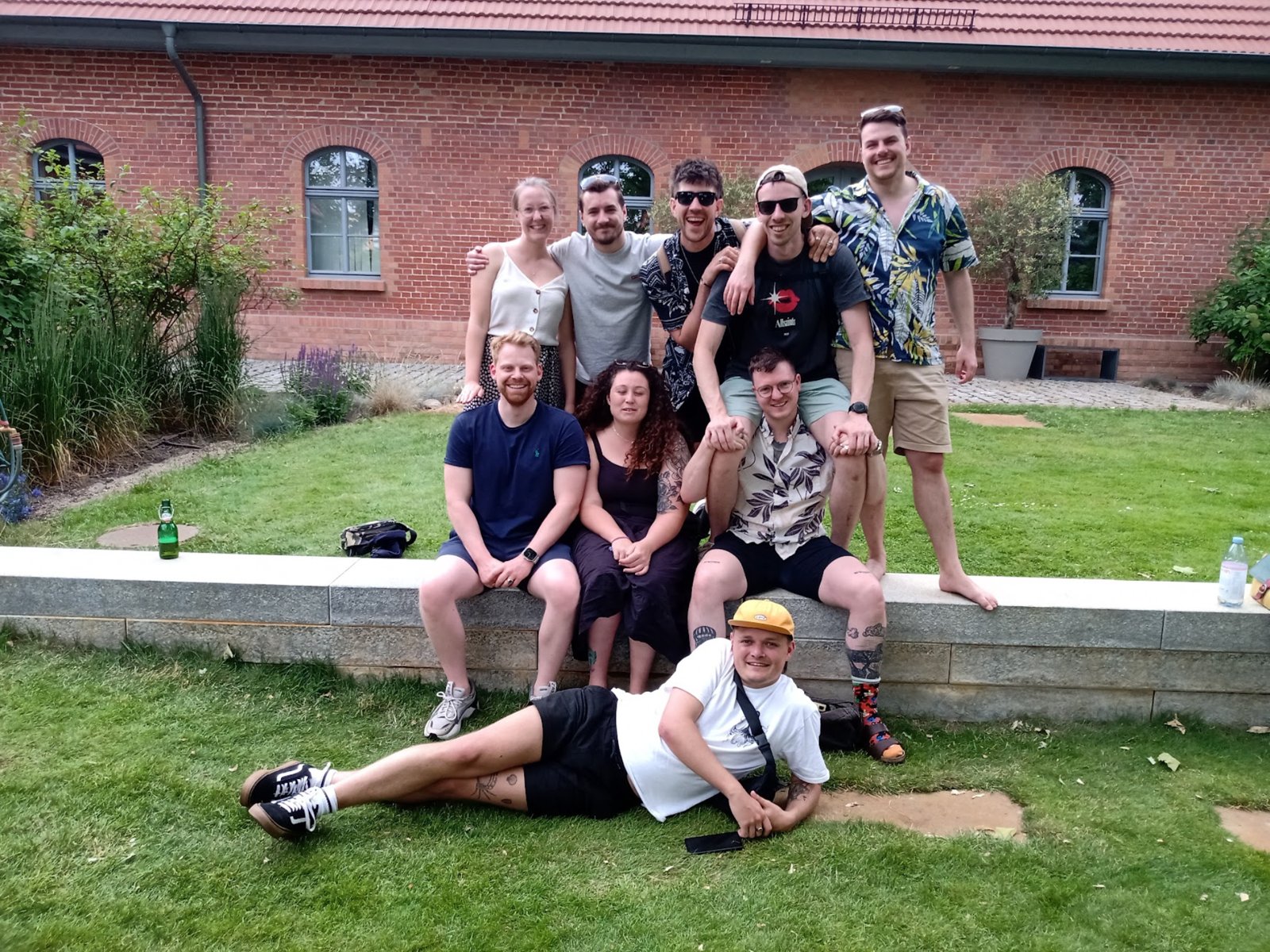 Group photo with friends outdoors